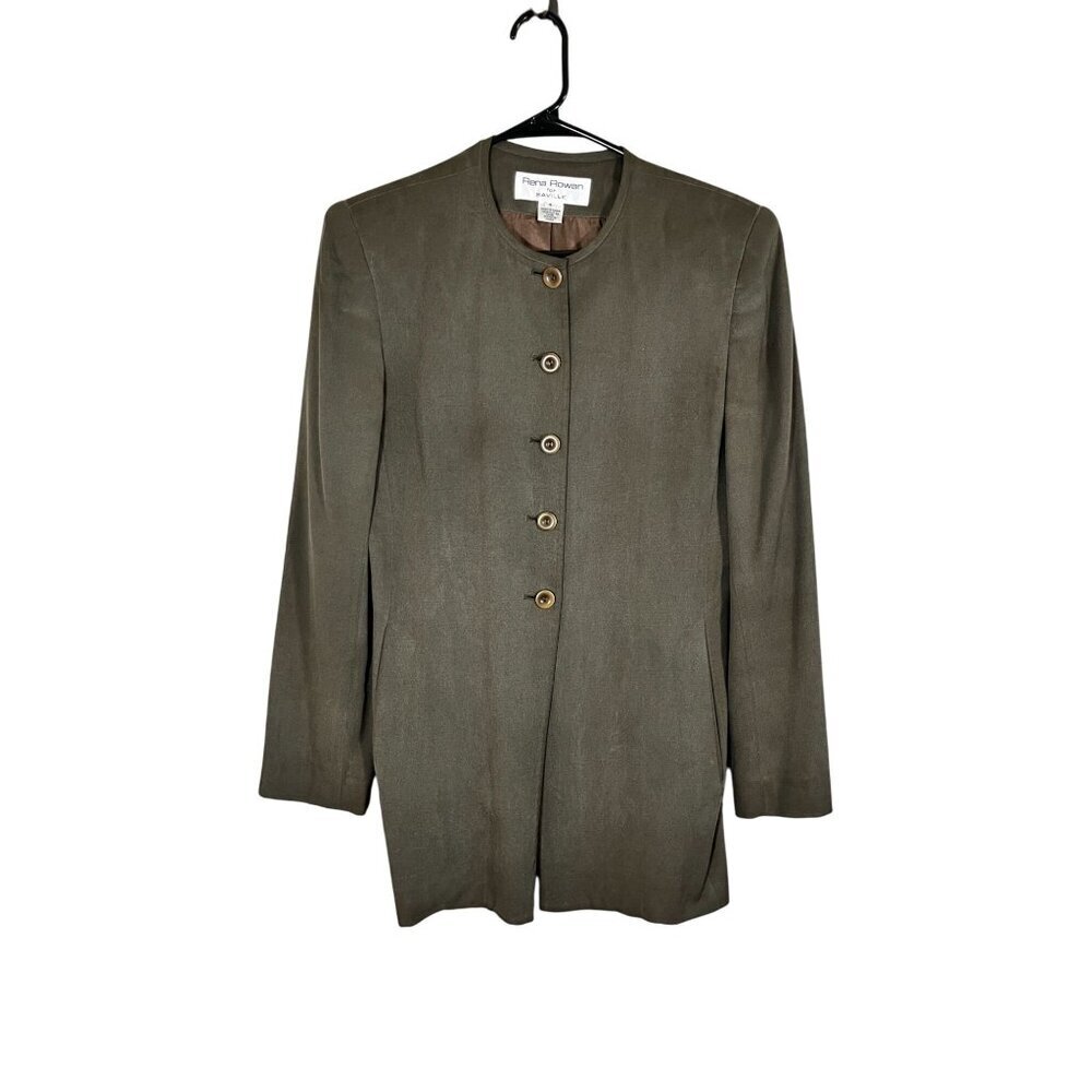 Retro Silk Blazer Green 4 Neutral Minimalist Classic Chic Metallic Old Money 80s
